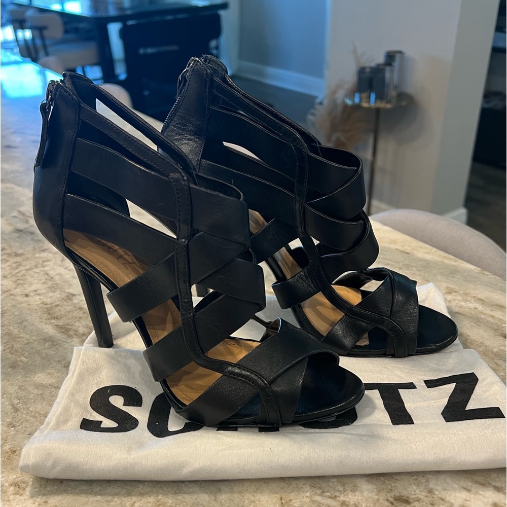 Schutz New Black Cage Heel 8
